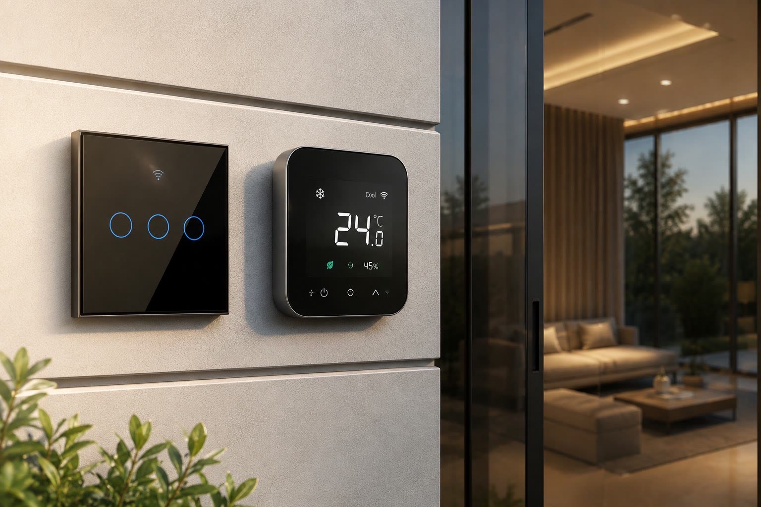 Touch lighting panel and climate control in a Divano home